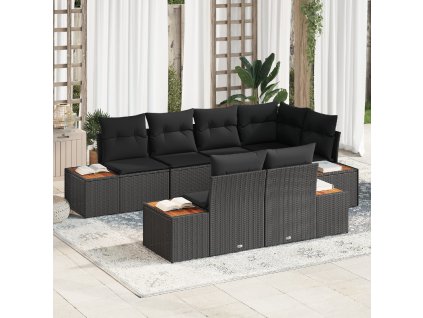 Sada zahradních pohovek s polštářem 7 pcs Černá polyratan