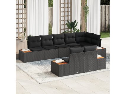 Sada zahradních pohovek s polštářem 8 pcs Černá polyratan