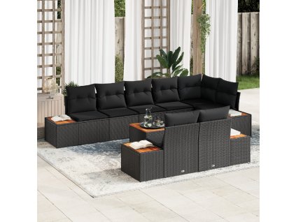 Sada zahradních pohovek s polštářem 9 pcs Černá polyratan