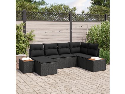 Sada zahradních pohovek s polštářem 6 pcs Černá polyratan