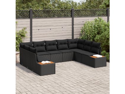 Sada zahradních pohovek s polštářem 9 pcs Černá polyratan