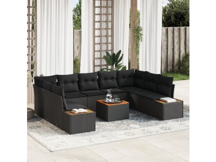 Sada zahradních pohovek s polštářem 10 pcs Černá polyratan