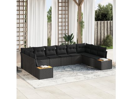 Sada zahradních pohovek s polštářem 10 pcs Černá polyratan