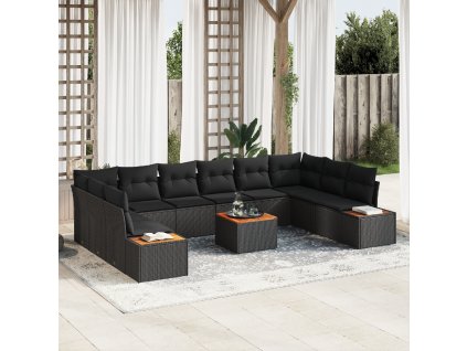 Sada zahradních pohovek s polštářem 11 pcs Černá polyratan