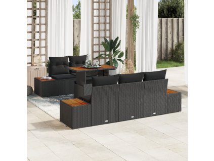 Zahradní jídelní souprava s polštářem 6 pcs Černá a hnědá