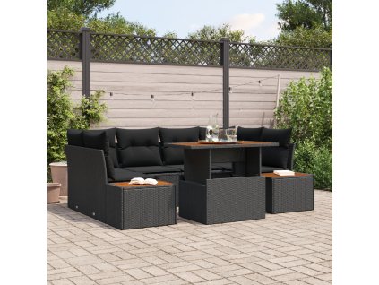 Zahradní jídelní souprava s polštářem 9 pcs Černá a hnědá