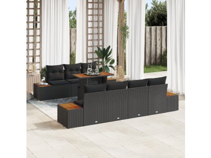 Sada zahradních pohovek s polštářem 8 pcs Černá Poly ratan