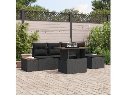 Zahradní jídelní souprava s polštářem 6 pcs Černá a hnědá