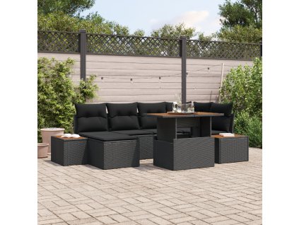 Zahradní jídelní souprava s polštářem 7 pcs Černá a hnědá