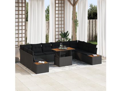 Zahradní jídelní souprava s polštářem 11 pcs Černá a hnědá