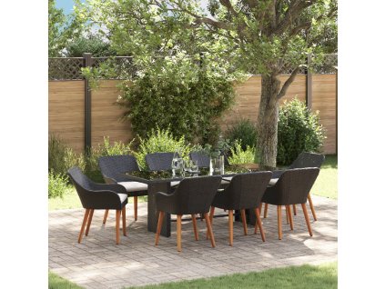 Zahradní jídelní souprava s polštářem 9 pcs Černá polyratan