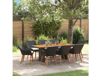 Zahradní jídelní souprava 9 pcs Černá a hnědá polyratan