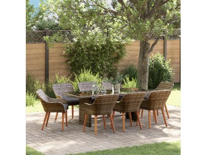 Zahradní jídelní souprava s polštářem 9 pcs Šedá polyratan