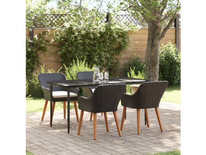 Zahradní jídelní souprava s polštářem 5 pcs Černá polyratan