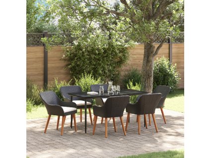 Zahradní jídelní souprava s polštářem 7 pcs Černá polyratan