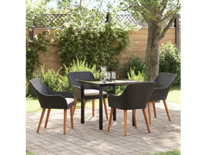 Zahradní jídelní souprava s polštářem 5 pcs Černá polyratan