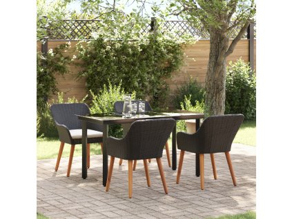 Zahradní jídelní souprava s polštářem 5 pcs Černá polyratan