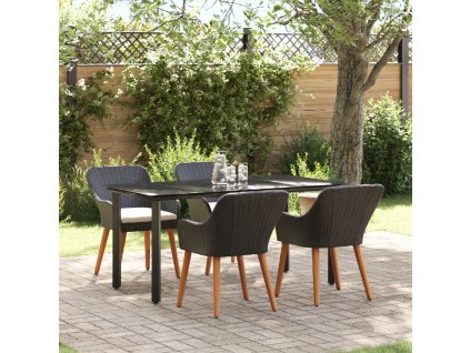 Zahradní jídelní souprava s polštářem 5 pcs Černá polyratan