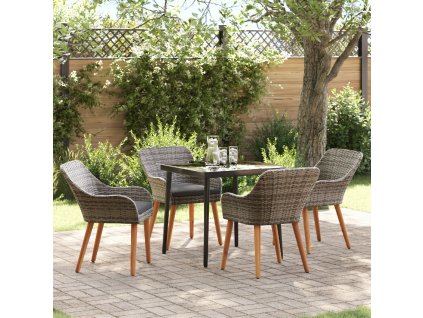 Zahradní jídelní souprava s polštářem 5 pcs Šedá polyratan