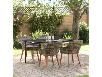 Zahradní jídelní souprava s polštářem 5 pcs Šedá polyratan