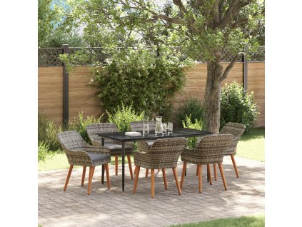Zahradní jídelní souprava s polštářem 7 pcs Šedá polyratan