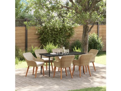 Zahradní jídelní souprava s polštářem 7 pcs Béžová polyratan