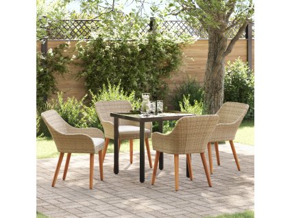 Zahradní jídelní souprava s polštářem 5 pcs Béžová polyratan