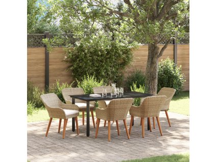 Zahradní jídelní souprava s polštářem 7 pcs Béžová polyratan
