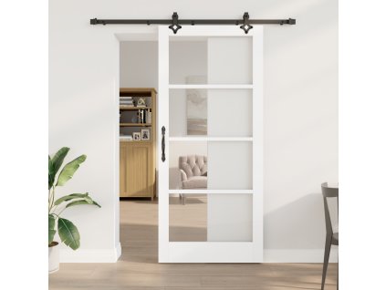 Posuvné dveře se sadou hardware "ORKDAL" Bílá Masivní dřevo a sklo