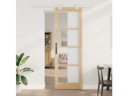 Posuvné dveře Přírodní 78 x 232 cm Masivní borové dřevo a sklo