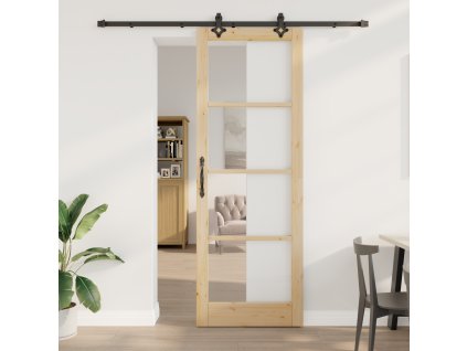 Posuvné dveře Přírodní 83 x 232 cm Masivní borové dřevo a sklo