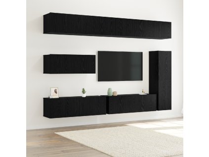 Sestava TV skříněk Nástěnný 7 pcs Černý dub kompozitní dřevo