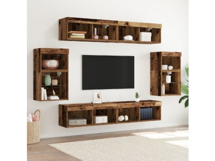 Sestava TV skříněk Nástěnný 8 pcs Staré dřevo Kompozitní dřevo