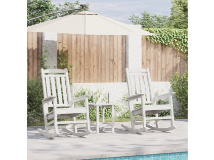 Zahradní lounge set vidaXL 3 dílný bílý HDPE, Houpací židle vidaXL bílá 70x92x108 cm HDPE, Hranatý stůl vidaXL bílý 38x38x45 cm HDPE