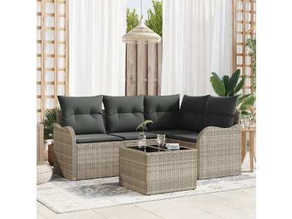 Sada zahradních pohovek Světle šedá polyratan