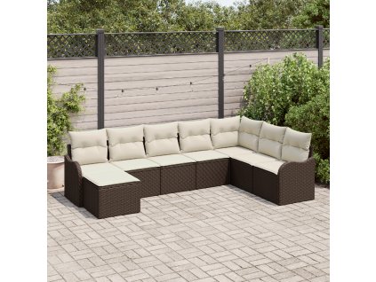 Sada zahradních pohovek s polštářem 8 pcs Hnědá Poly ratan