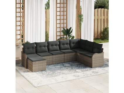 Sada zahradních pohovek s polštářem 8 pcs Šedá Poly ratan