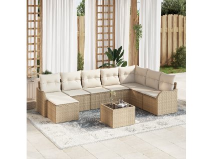 Sada zahradních pohovek s polštářem 9 pcs Béžová Poly ratan