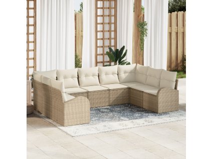 Set pohovek s polštářem 9 pcs Béžová Poly Ratan