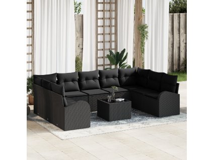 Sada zahradních pohovek 10 pcs Černá Poly ratan