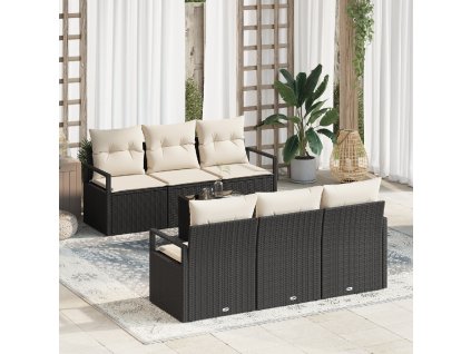 Set pohovek 7 pcs Černá a krémová polyratan