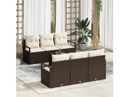 Sada zahradního sofa o 7 kusech s polštáři Hnědá Poly rattan