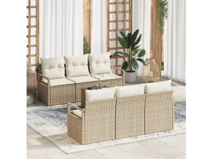 Set pohovek 7 pcs Béžová a krémová polyratan