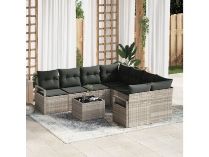 Set pohovek s polštářem 9 pcs Světlá šedá a černá polyratan