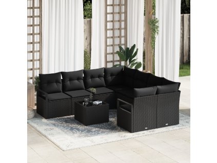 Set pohovek s polštářem 9 pcs Černá polyratan