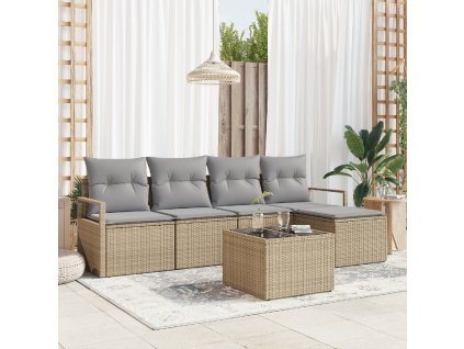 Sada zahradních pohovek 6 pcs Béžová Poly ratan