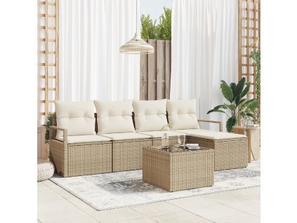 Set pohovek s polštářem 6 pcs Béžová polyratan