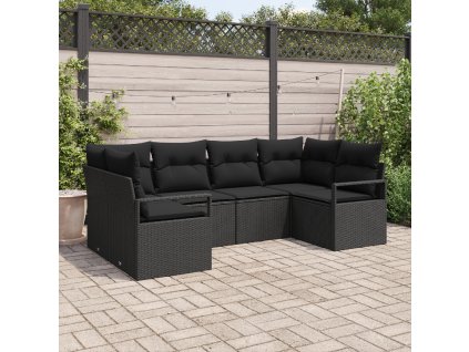 Set pohovek s polštářem 6 pcs Černá polyratan