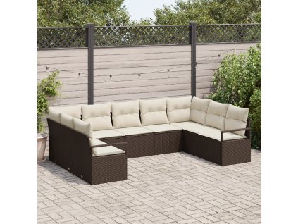 Set pohovek s polštářem 9 pcs Hnědá polyratan