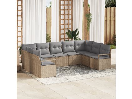 Set pohovek s polštářem 9 pcs Béžová polyratan